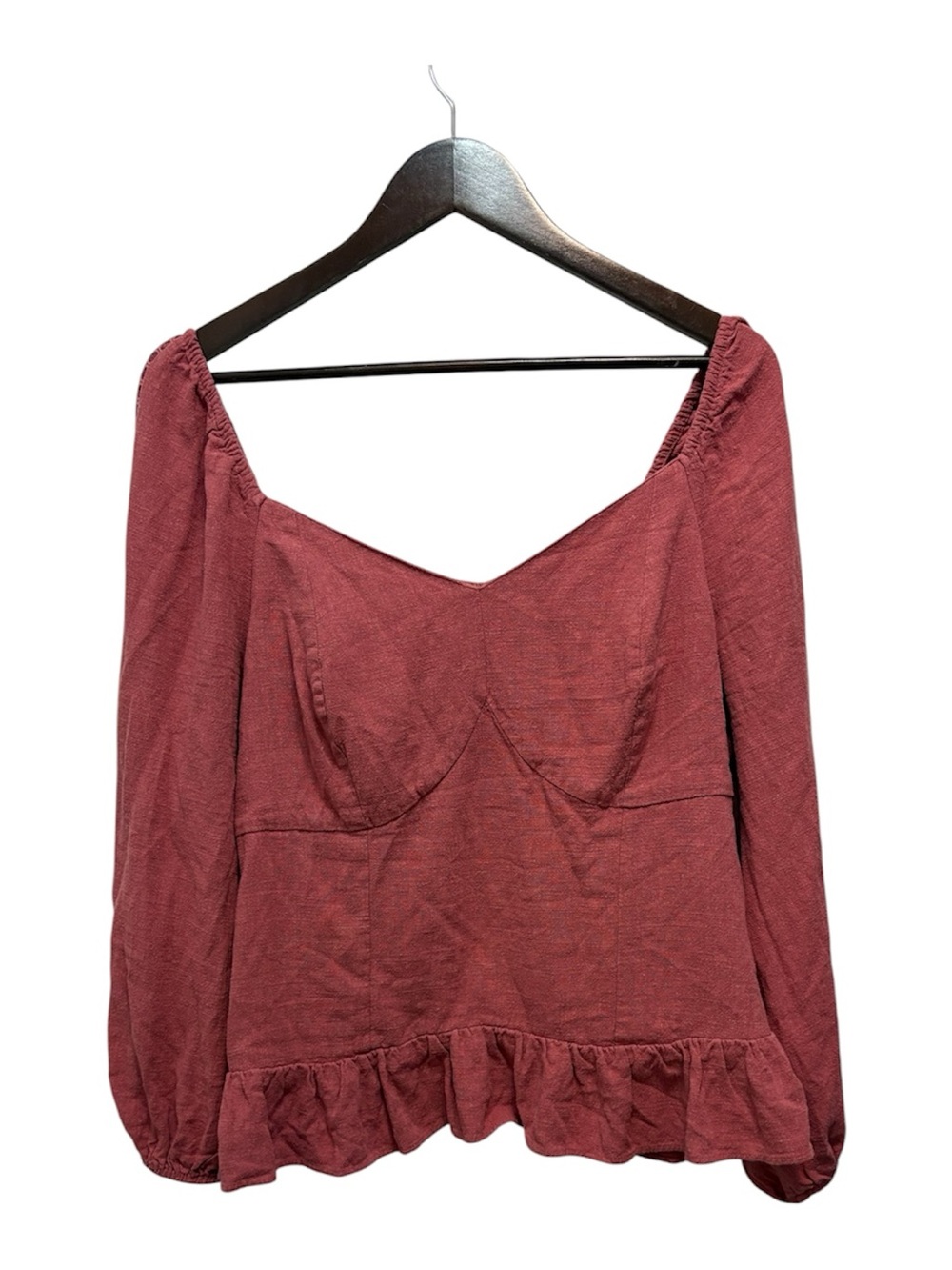 Women’s Dusty Rose Long-Sleeve Ruffle-Hem Blouse